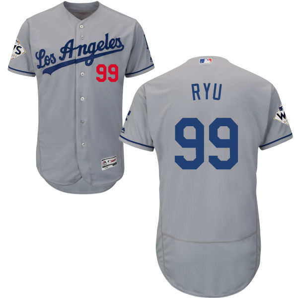 Dodgers #99 Hyun-Jin Ryu Grey Flexbase Authentic Collection World Series Bound Stitched MLB Jersey